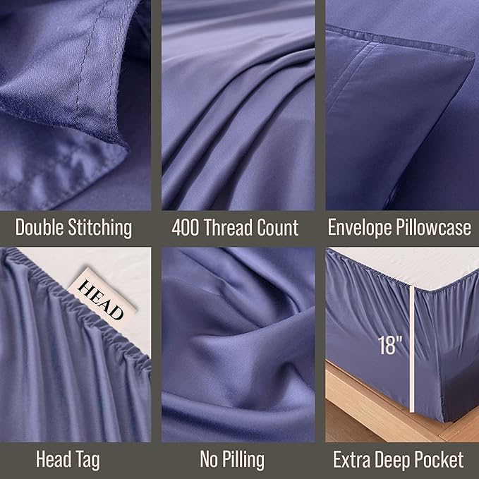 Bella Coterie 6 Piece Luxury Bamboo Viscose California King Size Sheet Set | 100% Organically Grown | Cooling for Hot Sleepers | 18" Deep Pocket | Soft & Hypoallergenic | 4 Pillowcases [Twilight Blue]