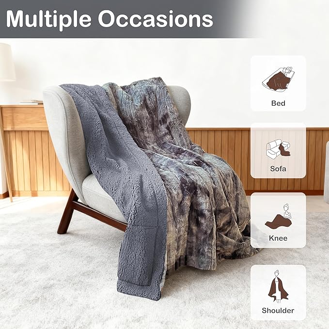 Electric Heated Blanket Throw Size 50" x 60", Super Cozy Warmth Soft with 4 Heating Levels & 4 Hours Auto Off, Plush Faux Fur, Machine Washable, Home Office Use, Gradient Gray