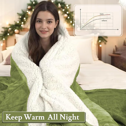 Electric Heated Blanket Flannel & Sherpa 72"x84" Full Size - 4 Heat Levels, 10H Auto Shut Off, Fast Heating, Cozy and Comfortable, Warm Gifts, Machine Washable - Green