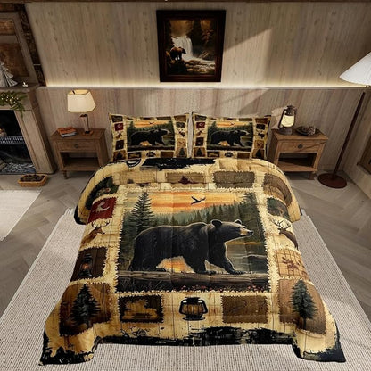 Feelyou Bear Comforter Set Twin Size Wild Animal Comforter for Boys Girls Teens Rustic Cabin Country Bedding Set Nature Wildlife Duvet Set Room Decor Forest Quilt Set