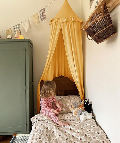 JIKAL Kids Bed Canopy with Ruffles Cotton Hanging Tent Frills Curtain Net for Baby Nursery Room Children Reading Nook Decor
