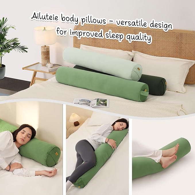 Bolster Pillow for Bed – Long Round Body Pillow for Adults, Cuddle Pillow for Sleeping, Full-Length Support,39.37 x 7.87 Inches,Olive Green