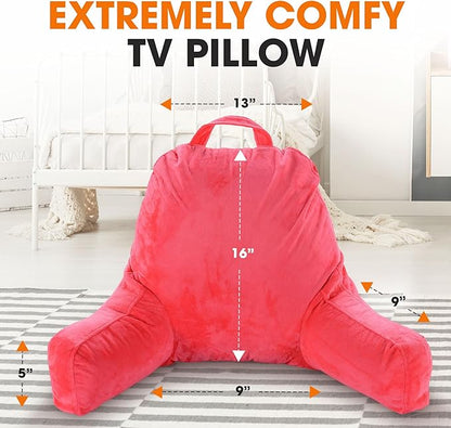 Cheer Collection Reading Pillow with Arms – Portable Bed Pillow for Sitting Up & Support, Foam-Filled Back Rest Pillow for Sitting in Bed & Couch, Machine Washable, Hot Pink