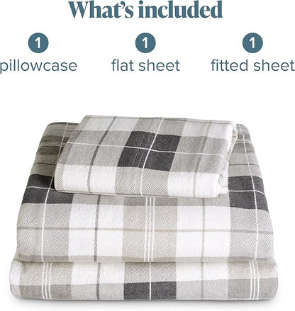 Bare Home Cotton Flannel Sheet Set Prints, 100% Cotton, Velvety Soft Heavyweight - Double Brushed for Softness & Comfort - Deep Pocket - Bed Sheets - Cotton - Flannel - Printed (Twin, Quarry Plaid)