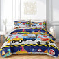QOOMO Construction Dinosaur Quilt Set Twin Size,Excavator Bedspread Coverlet Set,Tractor 3Pcs Bedding Set Printed Quilt with 2 Pillowcases,Soft and Lightweight,for All Seasons