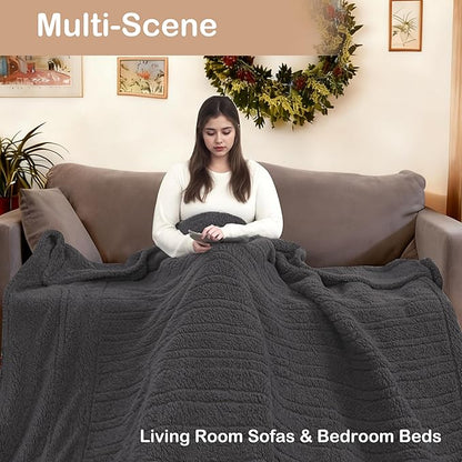Electric Heated Blanket Full Size 72"×84" with 6 Heating Levels & 1-10Hs Auto Off, Heating Blanket Double Sided Plush Sherpa, Fast Heating, Machine Washable for Christmas Gift - Dark Gray