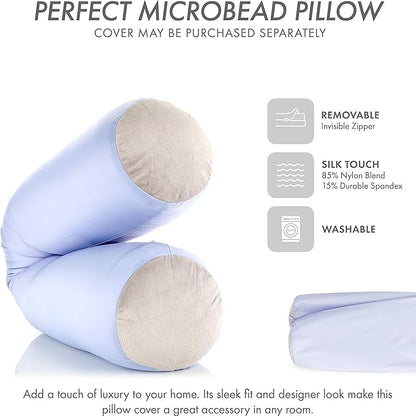 Straight Body Pillow, Full Size Premium Microbead,Side Sleeping/Maternity Pregnant Women, Supportive,Fluffy, Breathable, Cooling, 85/15 Spandex/Nylon Silky Feel Anti-Aging - 48 X 8 - Silver Mist