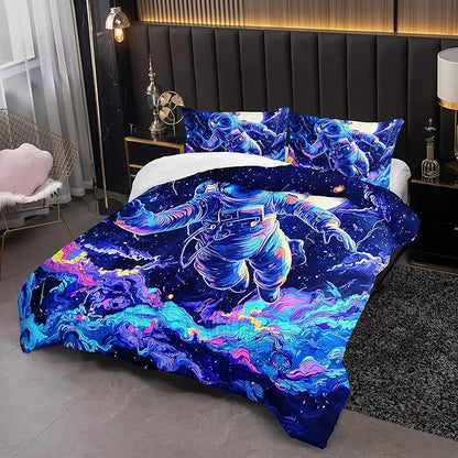 Kids Dark Blue Astronaut Comforter Set Queen Size for Boys，Outer Space Themed Queen Size Bedding Set，with 1 Comforter with 2 Pillow Case，Astronaut Themde Bedroom Decor for Boys Kids