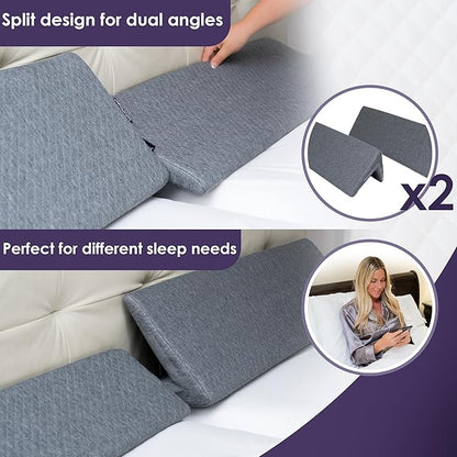 Bed Wedge Pillow Set for Headboard Gap Up to 7", Triangle Gap Filler for Bed, Mattress Wedge Gap Filler, Headboard Space Filler, Corner Pillow, Grey Half Cal-King 36" (2-pk)
