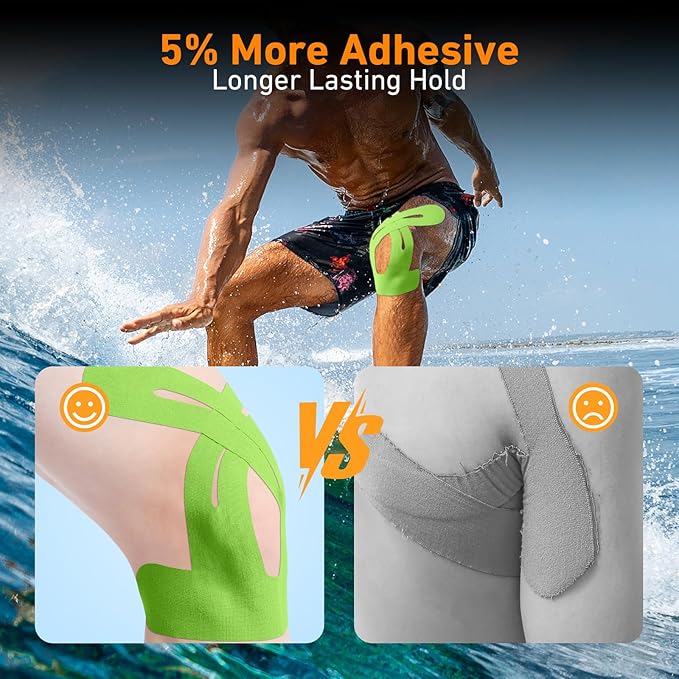 PreCut Kinesiology Tape for Knees, 12 PCS Waterproof KTQUICK Knee Tape for Knee Pain Relief Pre Cut, Original Cotton Athletic Knee Tape, Waterproof & Hypoallergenic Latex-Free for Sports (Green)