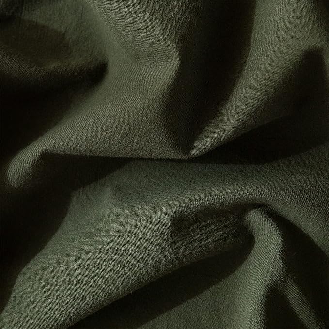 Dark Green Duvet Cover King, 100% Washed Cotton Linen Like Textured Solid Color Casual Modern Dark Green Bedding Set, with Zipper Closure, Luxury Soft Relaxed Feel Natural Wrinkled Comfy (3pcs, King)