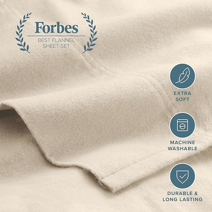 Bare Home Flannel Sheet Set 100% Cotton, Velvety Soft Heavyweight - Double Brushed Flannel - Deep Pocket (Full, Sand)