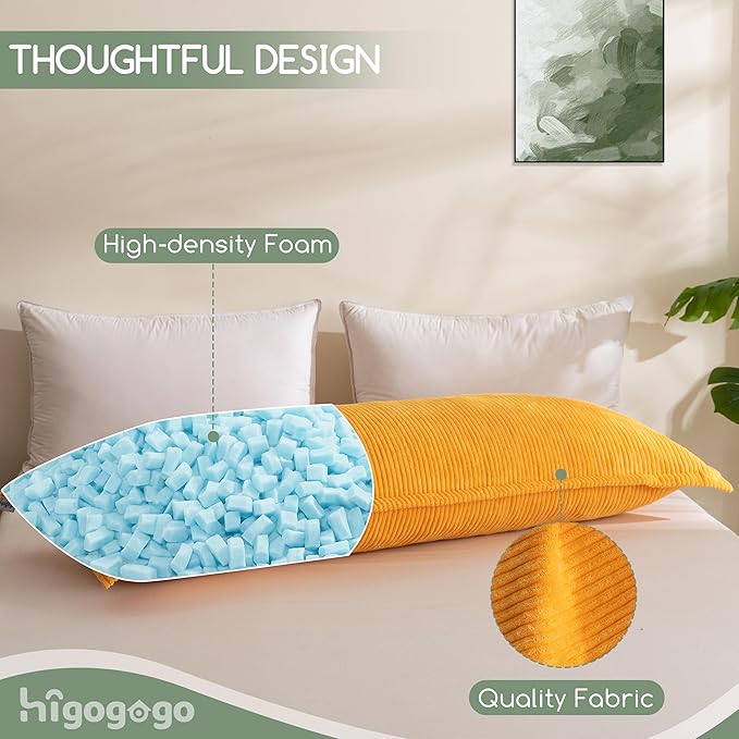 HIGOGOGO Body Pillow for Adults, Thickened Memory Foam Long Bed Pillow, Breathable Full Body Pillow with Removable Pillow Cover (20x54 Inch)