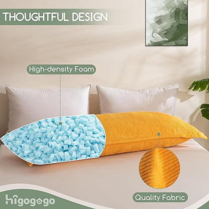 HIGOGOGO Body Pillow for Adults, Thickened Memory Foam Long Bed Pillow, Breathable Full Body Pillow with Removable Pillow Cover (20x54 Inch)