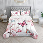 Colorful Butterfly Cherry Blossom Comforter 3Pcs Full Sakura Flower Romantic Butterfly Bedding Set for Kid Teen Girl Boy Adult Petal Floral Quilt Decor with 1 Comforter and 2 Pillowcases