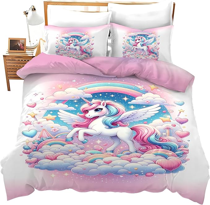 Unicorn Comforter Set Unicorn Decor Full Bed Duvet Cover Set for Girls Boys Women Adults Teens Dreamy Unicorns Bedding Comforters 3 Piece Bedding Set