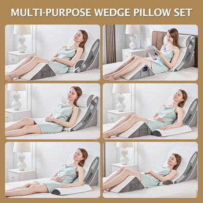Bed Wedge Pillow, 4PC Adjustable Memory Foam Triangle Wedge Pillow Set For After Surgery, Pillow Wedge For Sleep Apnea, Back Pain Relief, Acid Reflux Relief, Orthopedic Pillow Wedge For Sleeping, Grey