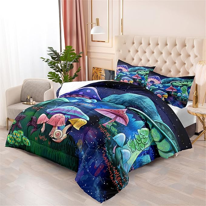 Mushrooms Comforter Set for Room Mushrooms Comforter Set for Bedroom, Twin Size