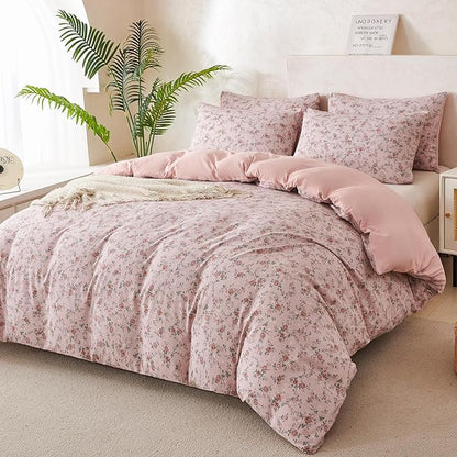 Duvet Cover Set King Floral Luxury Soft Brushed Microfiber Crinkle Gauze Fabric 3 Pieces Bedding Set Flower Pattern Duvet Cover King with Zipper Closure Breathable Comfy