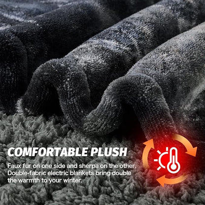 greenoak Heated Electric Blanket Twin, Faux Fur Sherpa Heating Blanket for Sofa Bed, Warm Winter Gifts for Women/Men, Heater Lap Blankets 5-Position Timer &10 Heating Levels 62''*84" Black