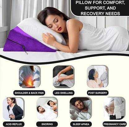 sokoro Bed Wedge Pillow for Sleeping, Triangle Pillow Wedge, Acid Reflux, Gerd, After Surgery, Back Support, Body Positioners for Pregnancy, Adults, Seniors to Elevate Head, Knee, Leg, Purple