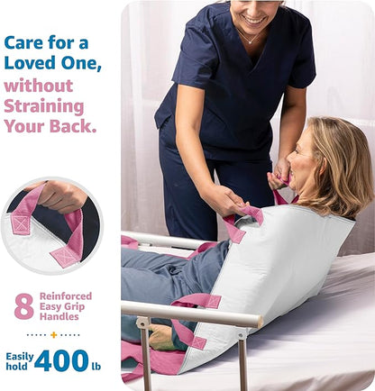 Improvia Positioning Bed Pad, with 8 Reinforced Handles, Quick-Drying, Washable, Waterproof, for Lifting, Turning, Transfering, Elderly and Incontinence Patients (Pink, 34" x 52" - Pack of 1)