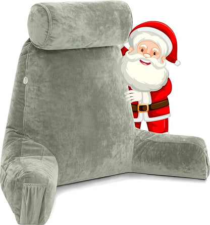 Husband Pillow Medium Desert Sage, Backrest for Kids, Teens, Petite Adults - Reading Pillows with Arms, Adjustable Plush Memory Foam, Bed Rest Chair Sitting Up, Detach Neck Roll, Removable Cover