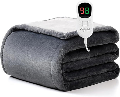 Homemate Electric Heated Blanket Twin Size - 62"x84" Heating Blanket Twin Size 1/2/4/6/8 Hours Auto-Off 10 Heat Level Over-Heat Protection Flannel Sherpa ETL Certification