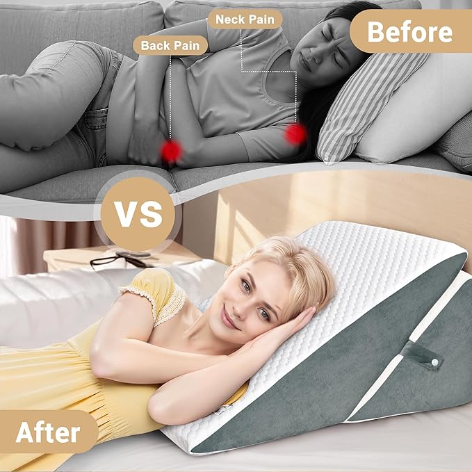 Bed Wedge Pillow for Sleeping, Adjustable Wedge Pillow Set for After Surgery, Elevated Triangle Pillow for Acid Reflux and Back Pain Relief, Post Surgery, Snoring, Back Suppor (White/Gray-01)