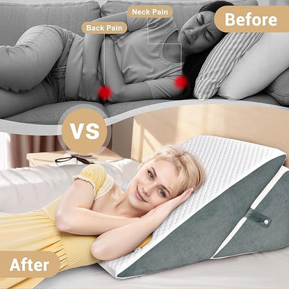 Bed Wedge Pillow for Sleeping, Adjustable Wedge Pillow Set for After Surgery, Elevated Triangle Pillow for Acid Reflux and Back Pain Relief, Post Surgery, Snoring, Back Suppor (White/Gray-01)