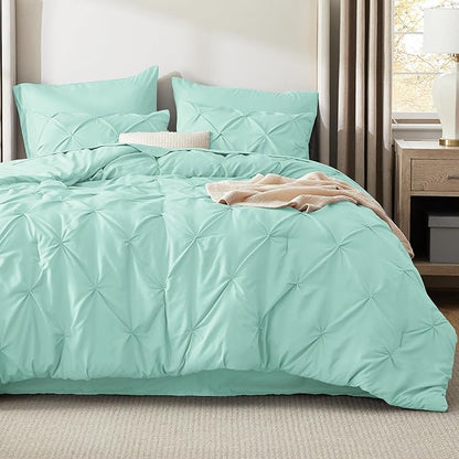 Bedsure Full Comforter Set Mint Green - Bed in a Bag Full Size Bedding Set 7 Pieces, GentleSoft™ Pintuck Bed Set Gift for Family, Pinch Pleat All Season Comforter with Sheets, Pillowcases & Shams