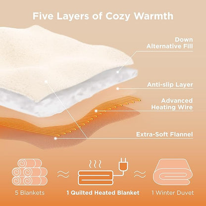 Bedsure Electric Blanket Queen Size - Dual Control Heated Blanket Queen with 10 Heat Settings, Thick Heating Blanket with 10 Time Settings, Fast Heating Quilted Blanket (84x90 inches, Bering Sea)