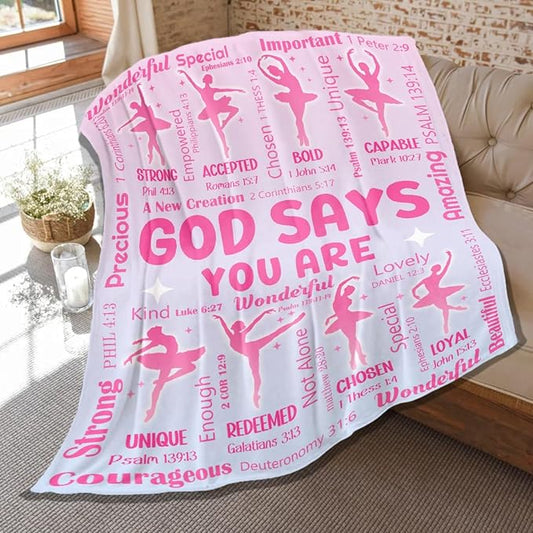 Ballet Bible Verse Blanket, Inspirational Scripture Religious Gifts for Christian, Warm Soft Flannel Bible Throw for Bed Sofa Decoration 50"x60" for Teen