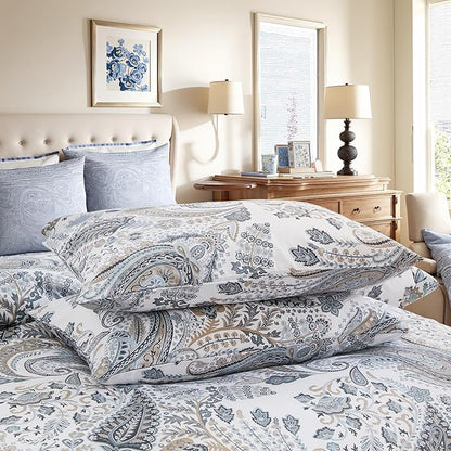 Paisley Duvet Cover Full Size 100% Cotton Comforter Covers Soft & Breathable 3 Pcs Luxury Duvet Cover Sets with Zipper Closure All Season