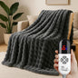 Electric Heated Blanket Throw 50"x60" Grey Ultra Soft Luxury Fluffy Faux Rabbit Fur Machine Washable 6 Heat Settings 4 Hours Auto Off Overheat Protection for Home Office Use