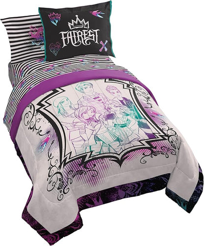 Jay Franco Kids Comforter Set Includes Sheets and Pillow Cover - Soft and Cozy Bed Set for Stylish Room Décor, Multi - Descendants, 7 Piece Full