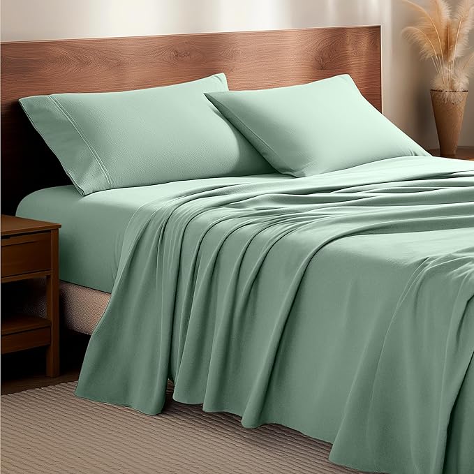 Bare Home Flannel Sheet Set 100% Cotton, Velvety Soft Heavyweight - Double Brushed Flannel - Deep Pocket (Twin XL, Mint)