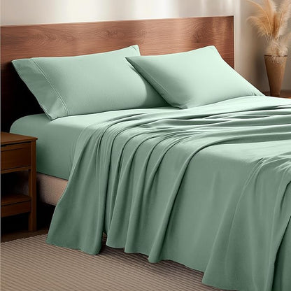 Bare Home Flannel Sheet Set 100% Cotton, Velvety Soft Heavyweight - Double Brushed Flannel - Deep Pocket (Twin XL, Mint)