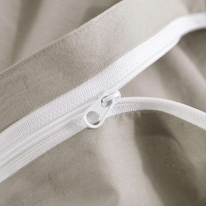 NEXHOME PRO Duvet Cover Full Size, 100% Washed Cotton Orgnic Linen Like Textured Breathable Durable Comfy, Cream Grey