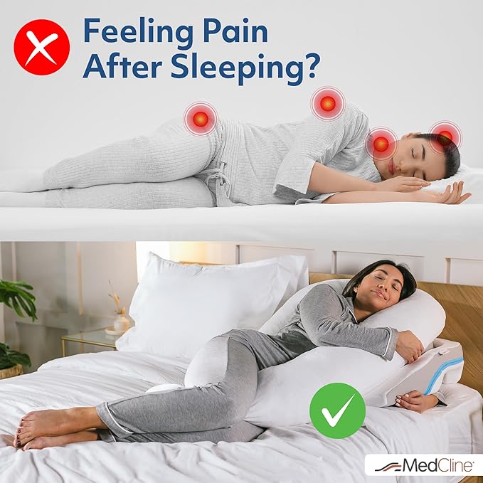 MedCline Shoulder Relief System with Extra Cases, Bed Wedge Pillow for Shoulder Pain Relief and Therapeutic Body Pillow, Inclined Sleep Position with Arm Pocket, Large for 5'10" and Above