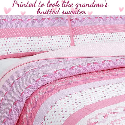 Cozy Line Home Fashions Cute Pink Butterfly Stripe Hearts 100% Cotton Soft Bedding Quilt Set, Coverlet, Bedspread (Twin - 2 Piece)