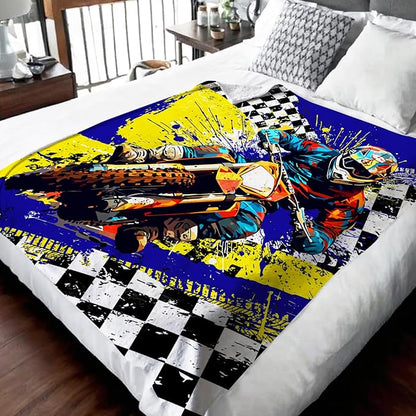 Blanket for Boys, Dirt Bike Throw Blanket Gifts for Kids Teens, 50"x60" Cool Flannel Motorcycle Blankets Gift for Son Cars Lovers Lightweight Throws for Couch Sofa Bed Decor