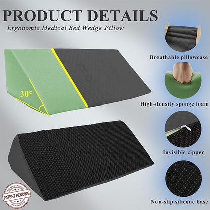 Bed Wedge Pillow for Side Sleeping Sponge Filled Body Positioning Triangle Pillow Suitable for Pregnancy and Surgery Prevent Bed Sore for Leg and Back Support with Pillow Case (Gray)
