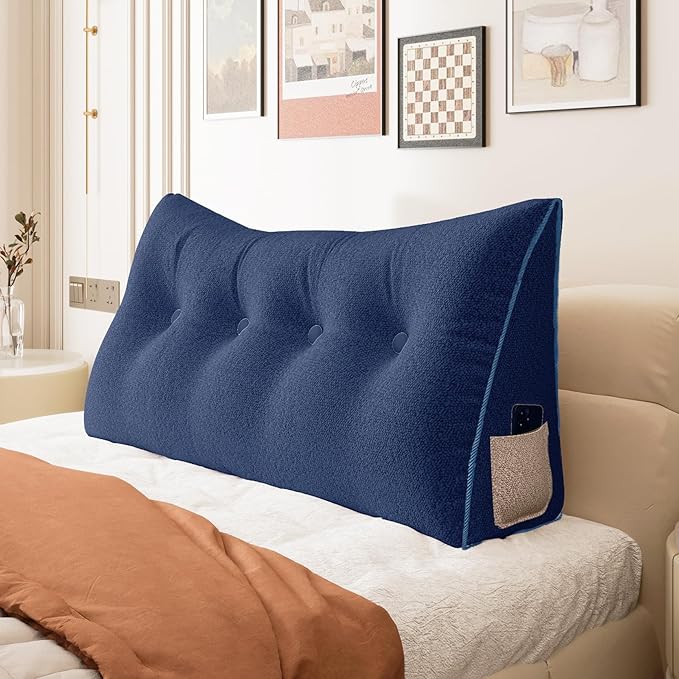 10 lbs Thickened Wedge Pillow Headboard Body Positioner Bed Wedge Pillow Backrest Support Triangular Headboard Pillow for Sleeping with Side Pocket Velvet Positioning Support Velvet Blue Full