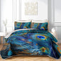 Blue Green Peacock Feathers Quilt Bedding Twin 3Pcs Tropical Wild Animal Bed Set Tie-Dye Luxury Pattern Lightweight Bedspread Coverlet with 2 Pillowcases for Kid Boy Girl Teen Adult Room Decor