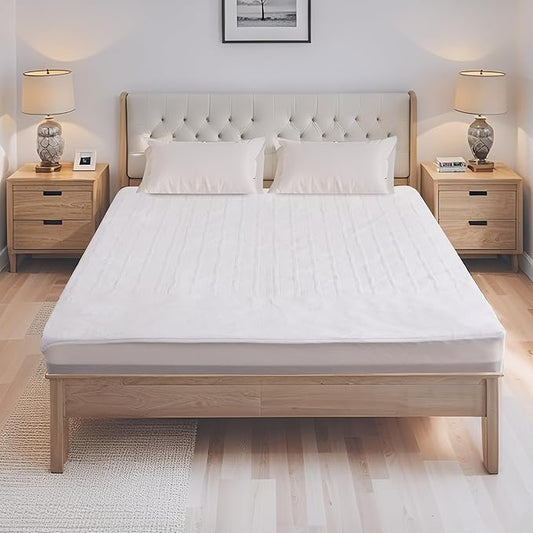 Electric Mattress Pad King Size 78"x80" with 10 Hours Auto Off 4 Heat Setting Dual Controller Fit Up to 15 Inch Deep Pocket, Machine Washable - White