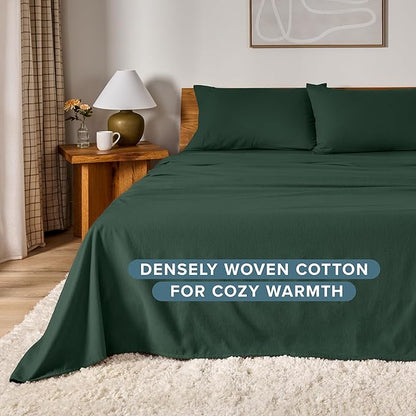Bare Home Flannel Sheet Set 100% Cotton Twin Extra Long, Velvety Soft Heavyweight - Double Brushed Flannel - Deep Pocket (Twin XL, Forest Green)