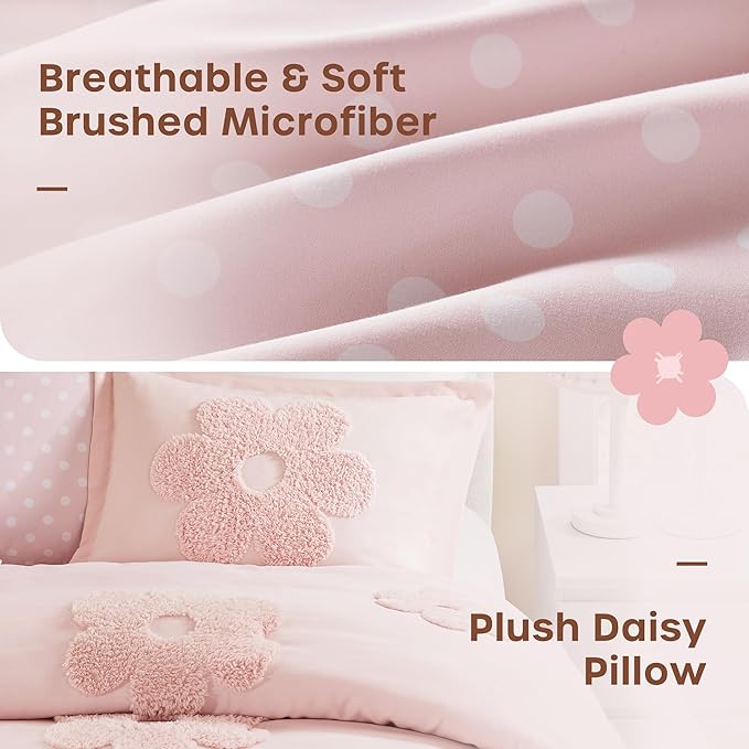 Intelligent Design Kids Queen Duvet Cover Set for Girls, Tufted Chenille Floral Duvet Set Queen, Lightweight Polka Dot Duvet Reversible Bedding Cover, Sham, Pillow, Gracie, Full/Queen Pink 3 Piece