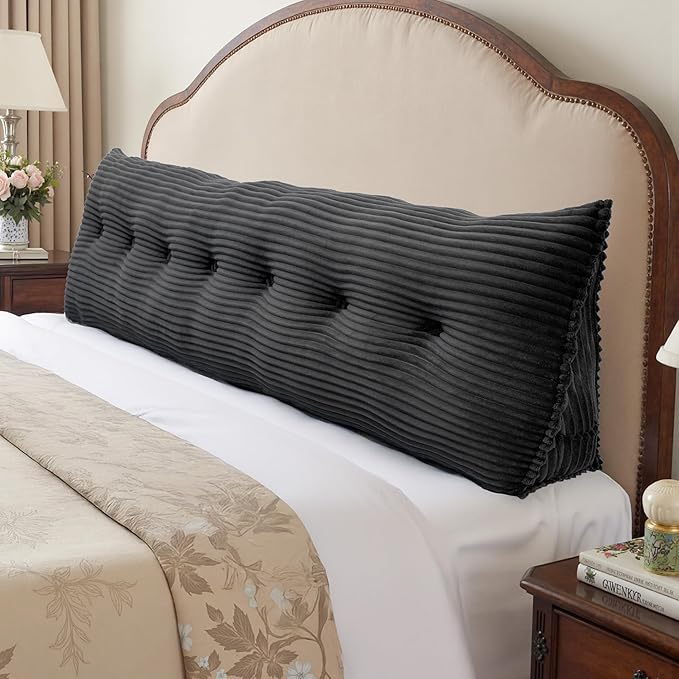 Headboard Wedge Pillow, Large Triangular Reading Pillow for Bed, Backrest Support Bolster for Sitting Up, Long Bed Rest Pillow with Removable Cover