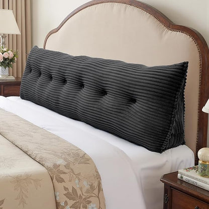 Headboard Wedge Pillow, Large Triangular Reading Pillow for Bed, Backrest Support Bolster for Sitting Up, Long Bed Rest Pillow with Removable Cover